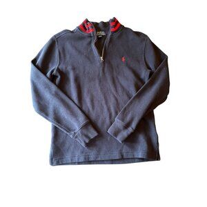 Polo Ralph Lauren Navy Blue Boys Pullover Half-Zip Sweater L/G Cotton Blend Red
